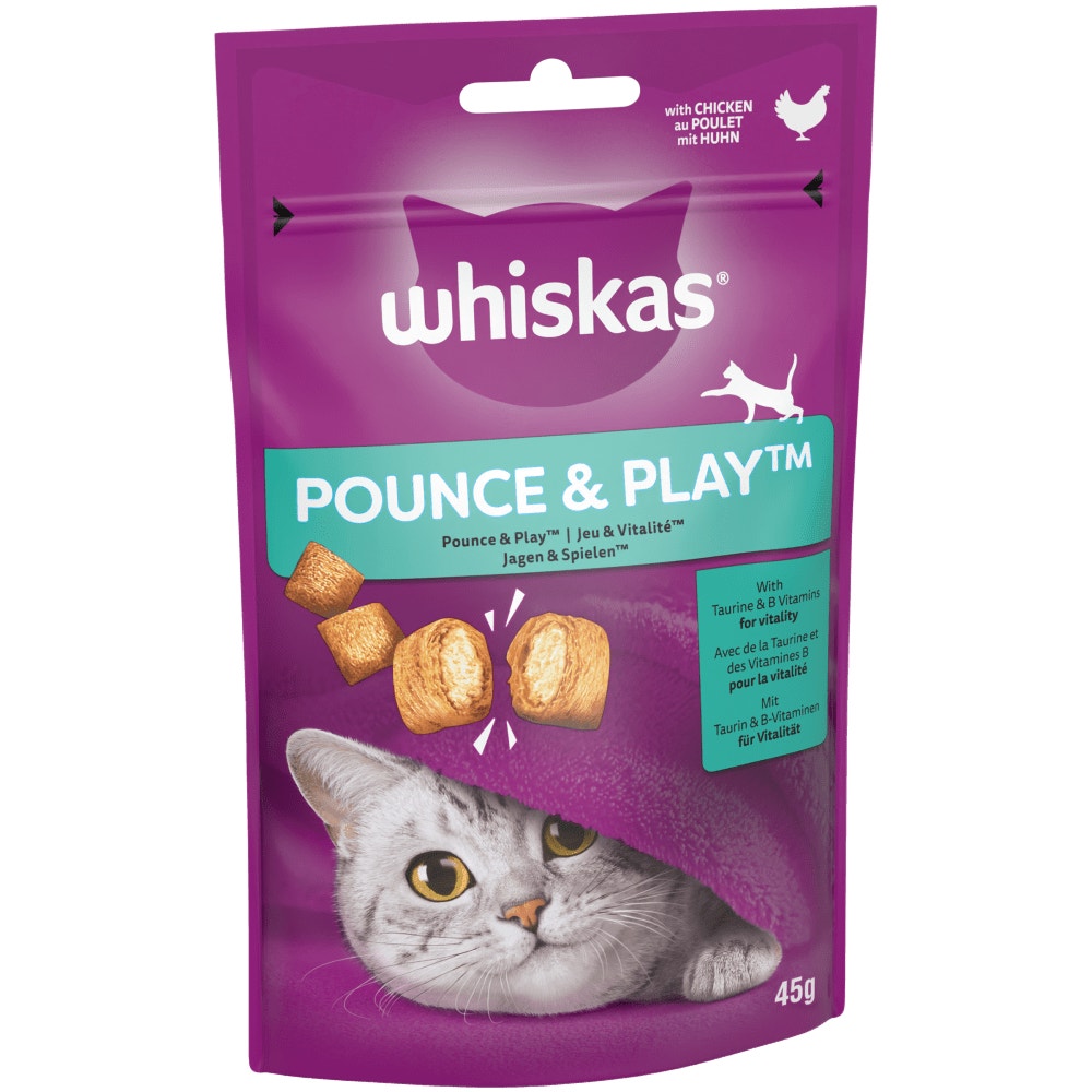 WHISKAS® Pounce & Play Adult Cat Treats with Chicken 45g - 1