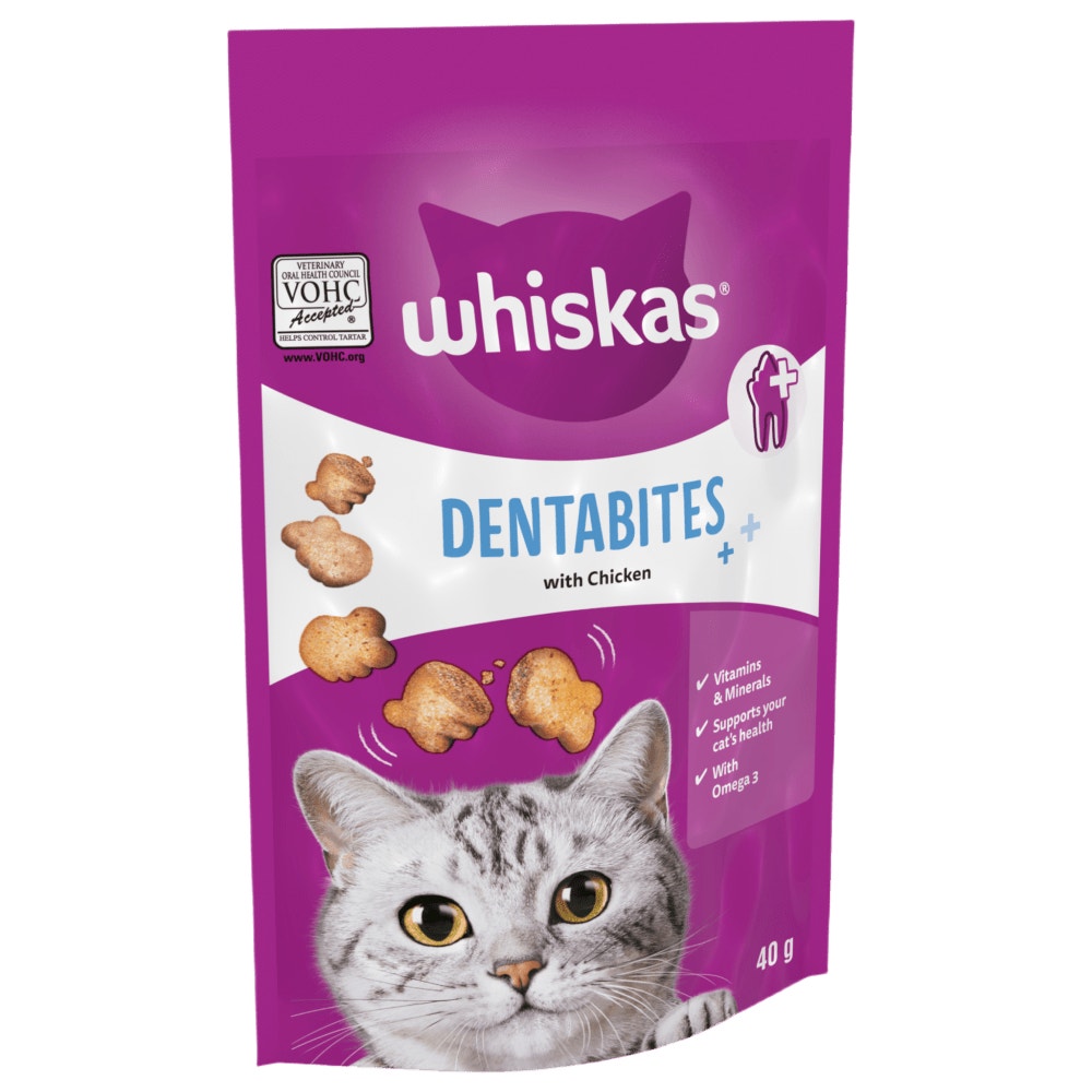 WHISKAS Dentabites Adult Cat Treats with Chicken 120g, 40g - 1